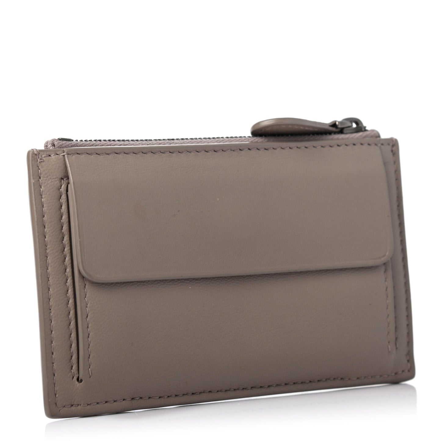 Calfskin Intrecciato Zip Card Holder Shadow