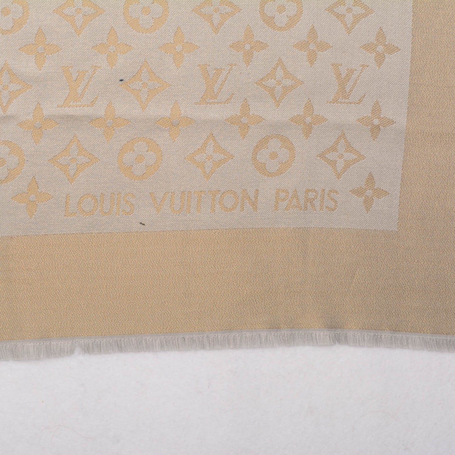 Silk Wool Monogram Shine Shawl Beige