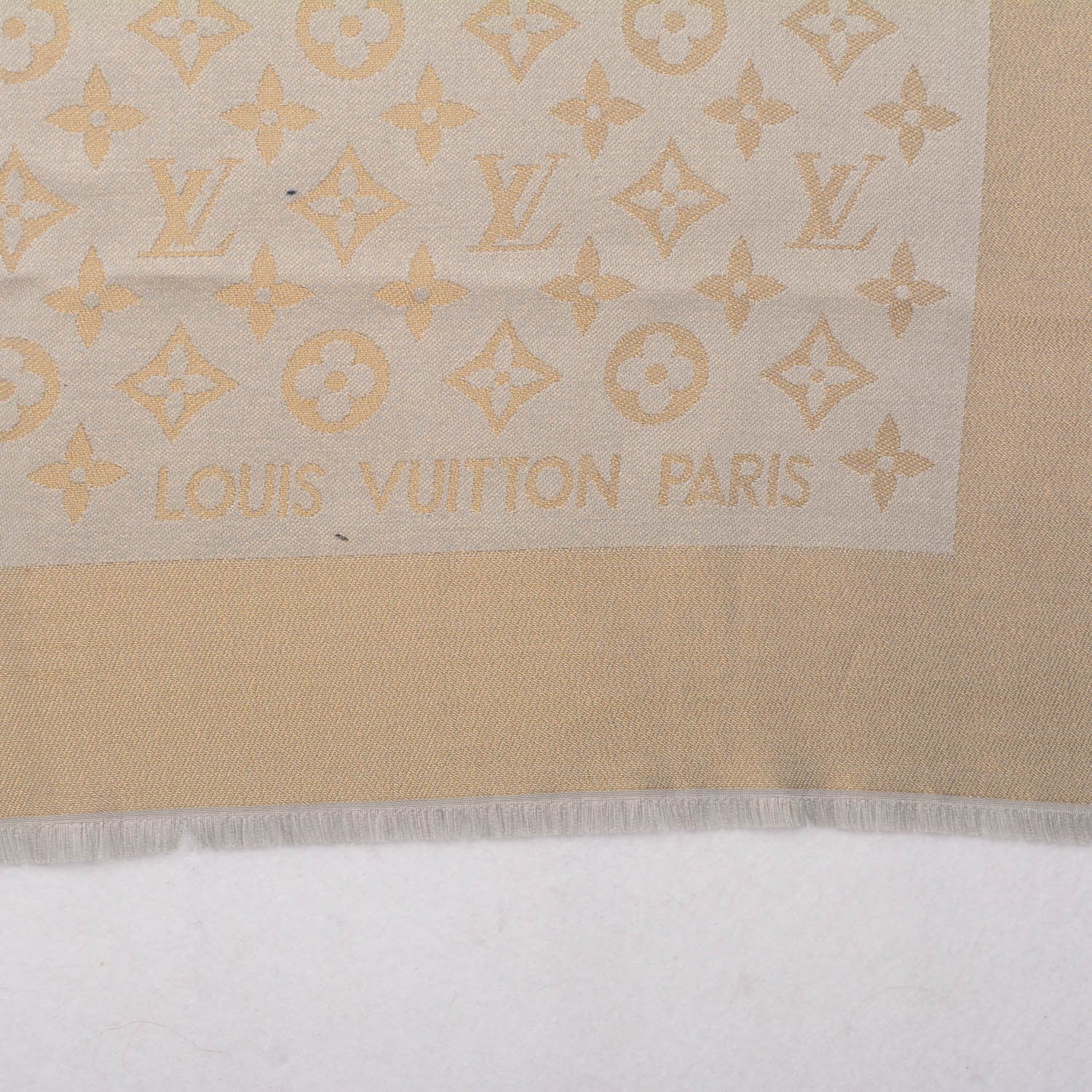 Louis Vuitton Silk Wool Monogram Shine Shawl Beige 4 of 4
