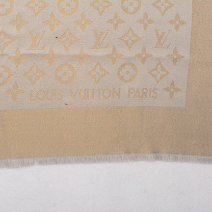 Louis Vuitton Silk Wool Monogram Shine Shawl Beige 4 of 4
