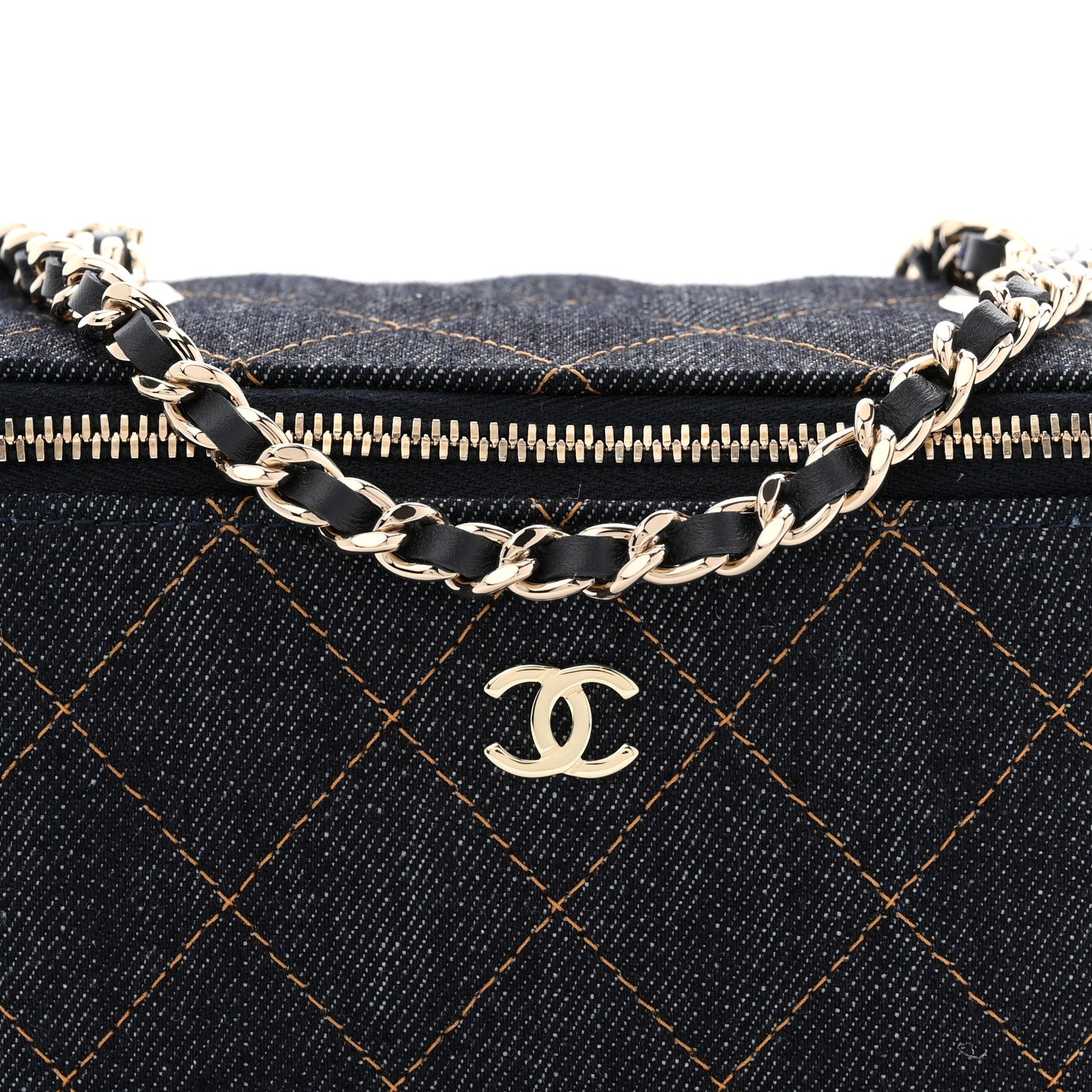 Chanel Denim Quilted Vanity Case With Chain Dark Blue 8 of 10