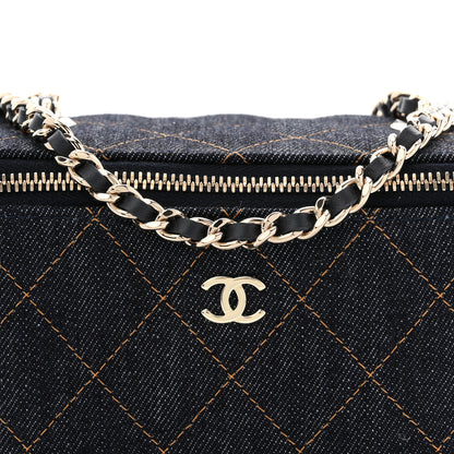 Chanel Denim Quilted Vanity Case With Chain Dark Blue 8 of 10