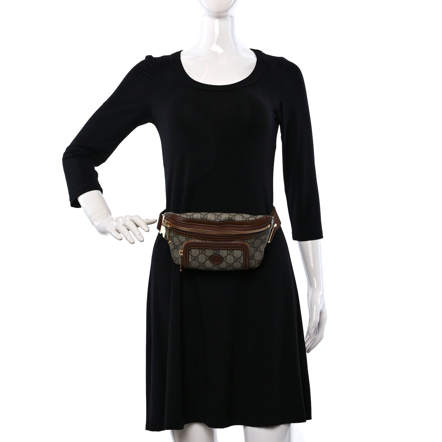 GG Supreme Monogram Textured Calfskin Retro Interlocking G Belt Bag Beige Ebony Brown Sugar