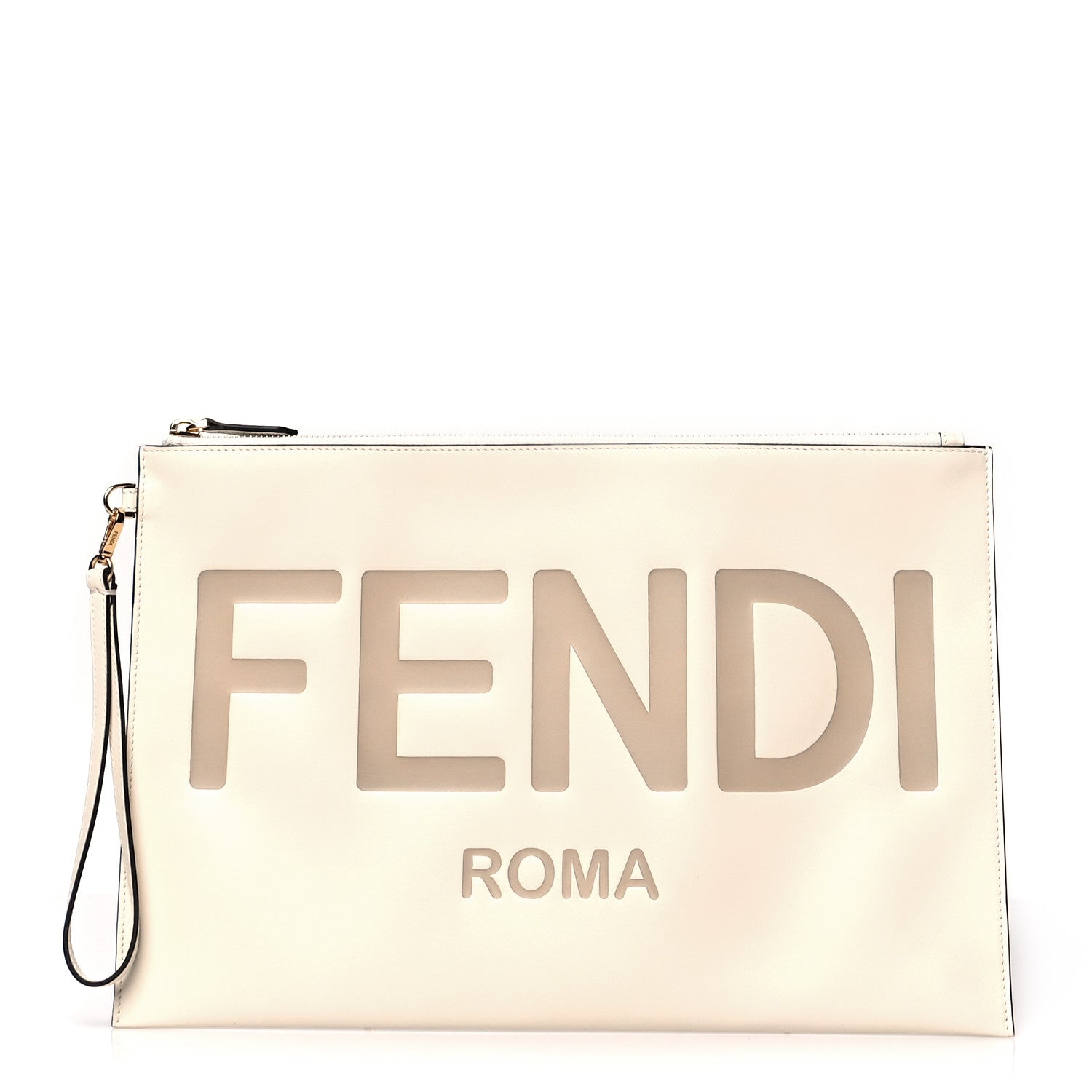 Fendi Vitello King Logo Embossed Large Flat Pouch White Ice 1 of 8