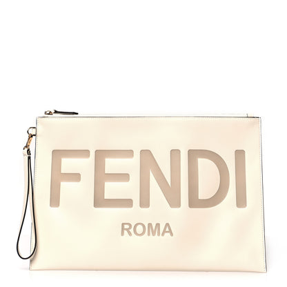 Fendi Vitello King Logo Embossed Large Flat Pouch White Ice 1 of 8
