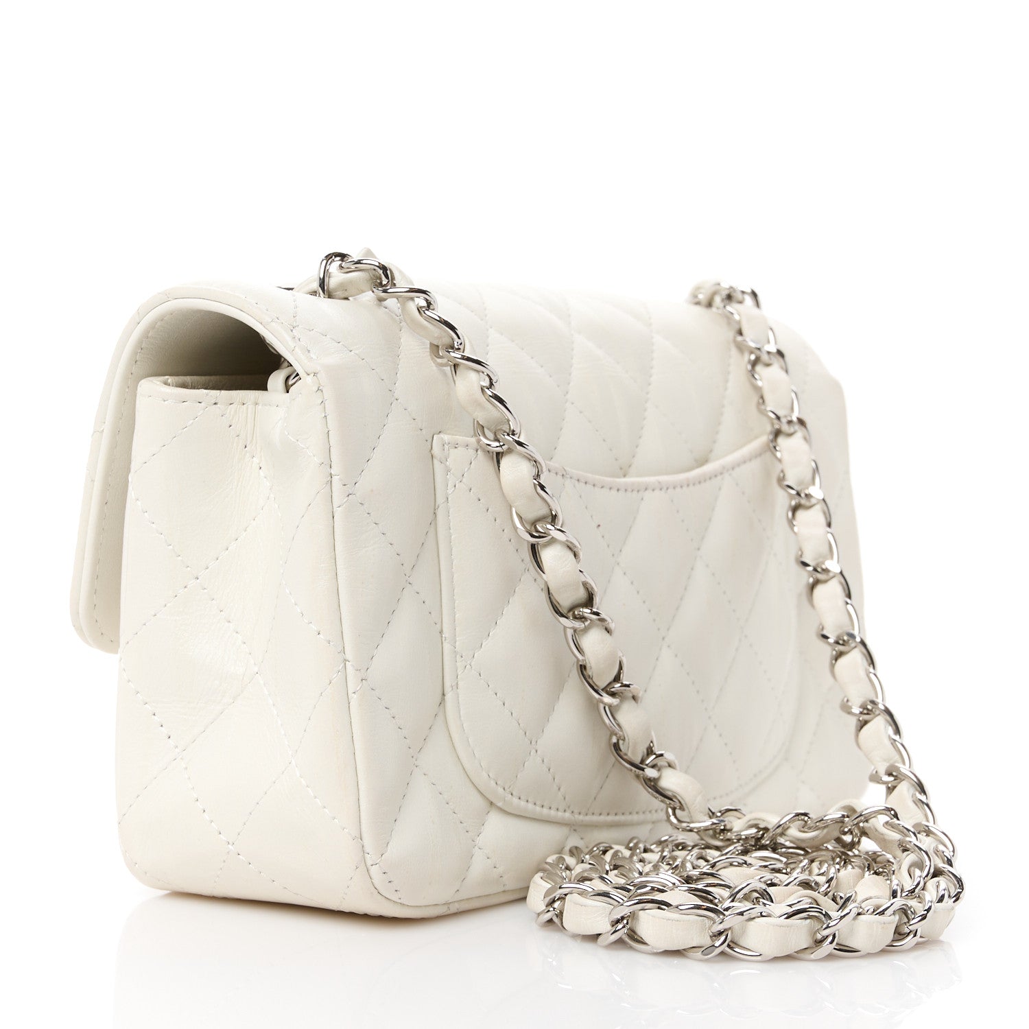 Chanel Iridescent Crumpled Calfskin Quilted Mini Rectangular Flap White 3 of 14