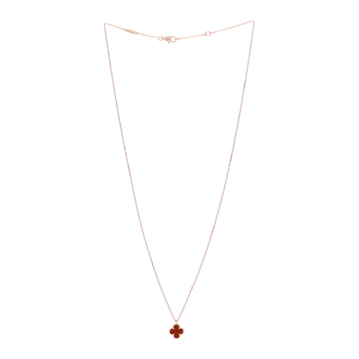 Van Cleef & Arpels 18K Rose Gold Carnelian Sweet Alhambra Pendant Necklace 3 of 7