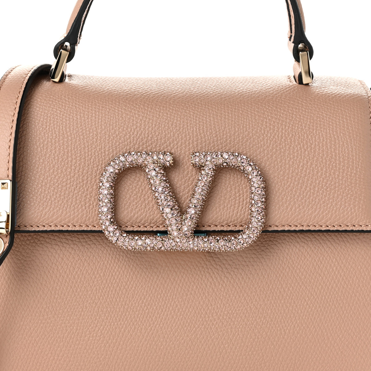 Valentino Garavani Grainy Calfskin Swarovski Crystal Embellished Small VSling Top Handle Bag Rose Cannelle 7 of 9