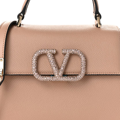 Valentino Garavani Grainy Calfskin Swarovski Crystal Embellished Small VSling Top Handle Bag Rose Cannelle 7 of 9