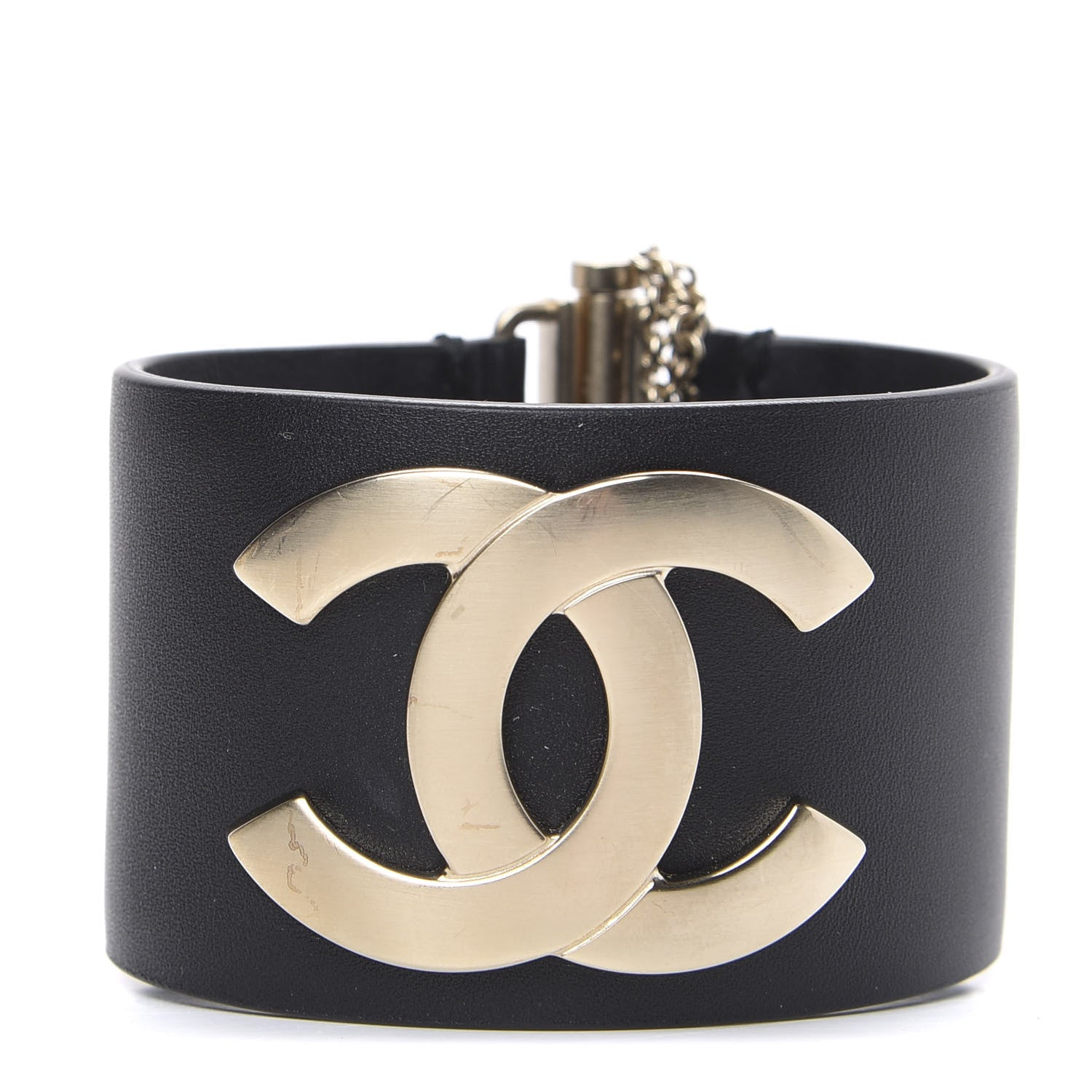 Chanel Calfskin CC Wide Cuff S Black Gold 1 of 4