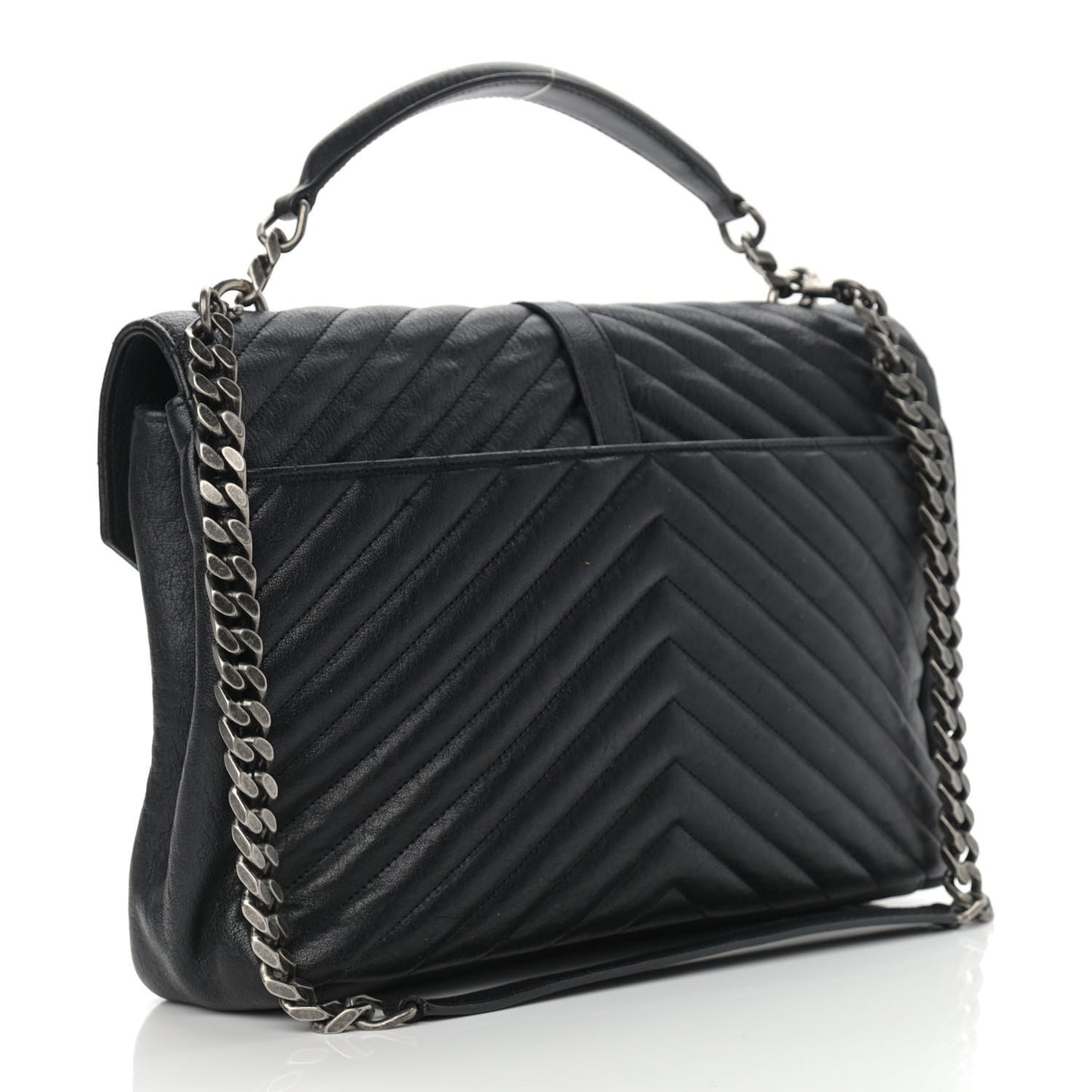 Sheepskin Matelasse Chevron Monogram Large College Satchel Black