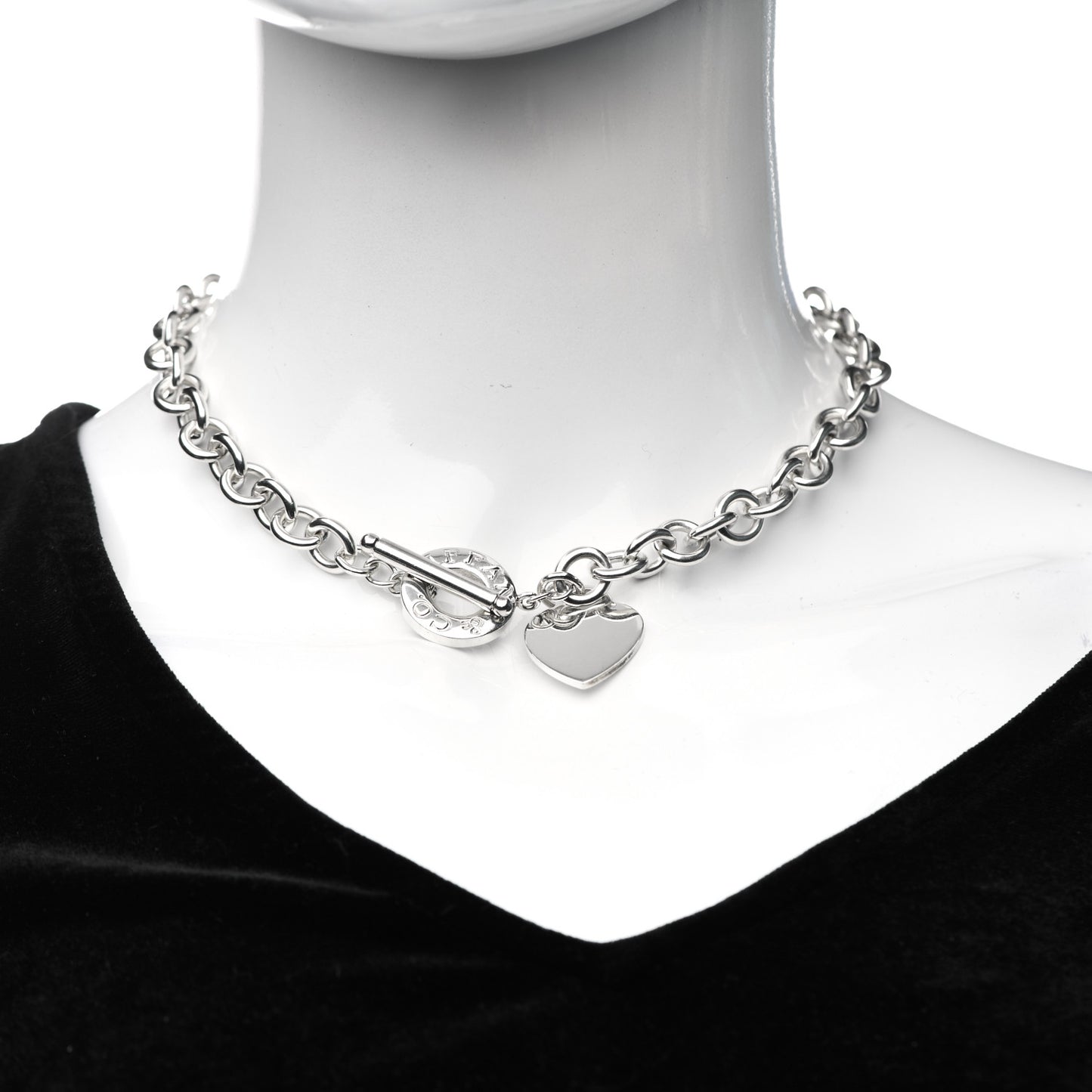 Sterling Silver Heart Tag Toggle Necklace