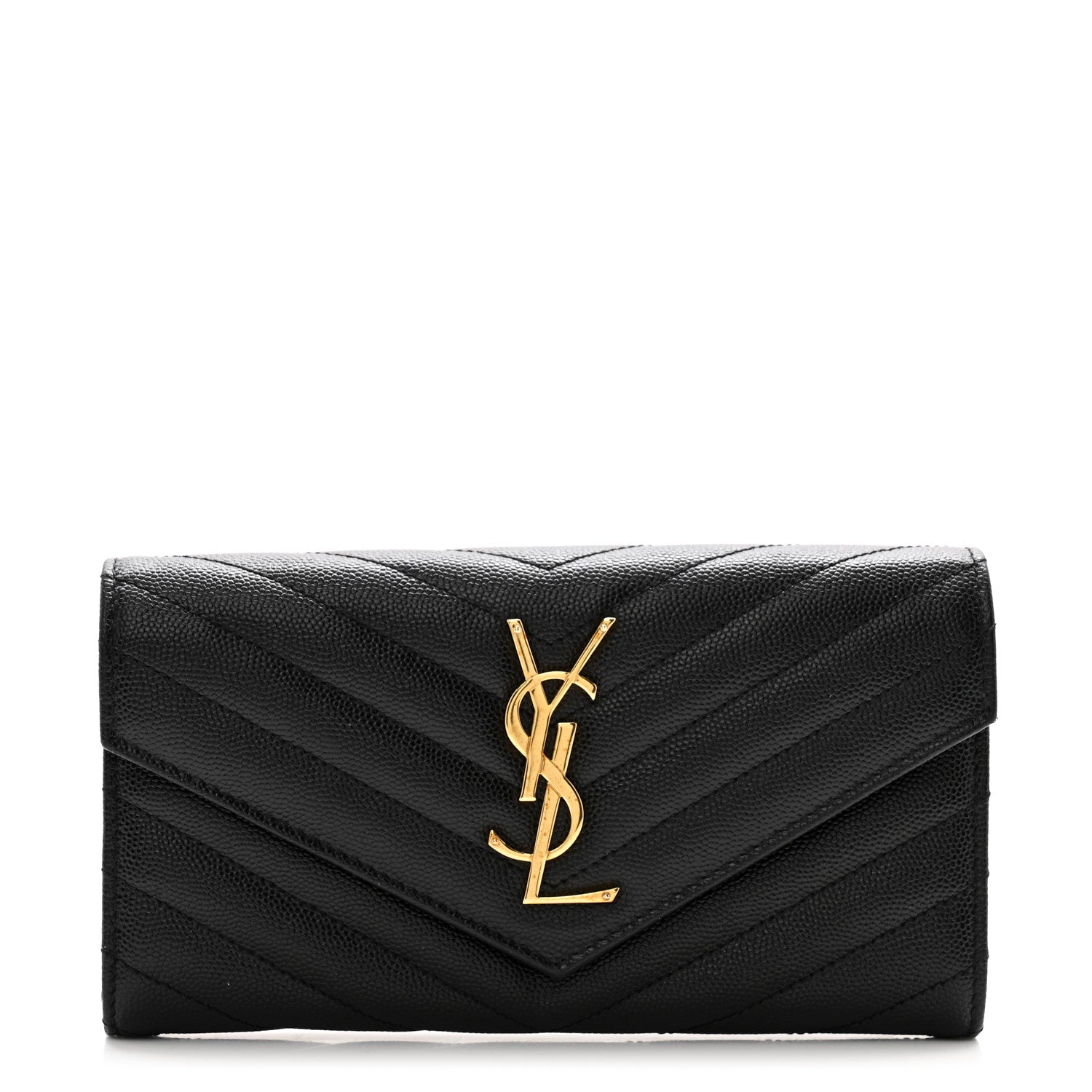 Saint Laurent Grain De Poudre Matelasse Chevron Monogram Flap Wallet Black 1 of 9