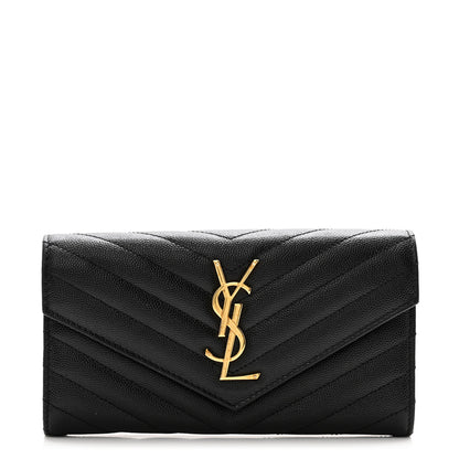 Saint Laurent Grain De Poudre Matelasse Chevron Monogram Flap Wallet Black 1 of 9