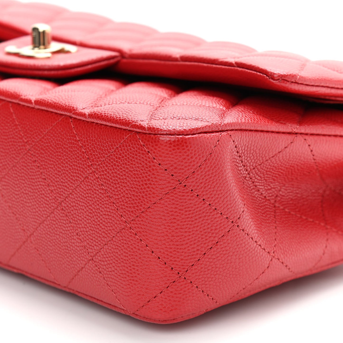 Caviar Quilted Medium Double Flap Red