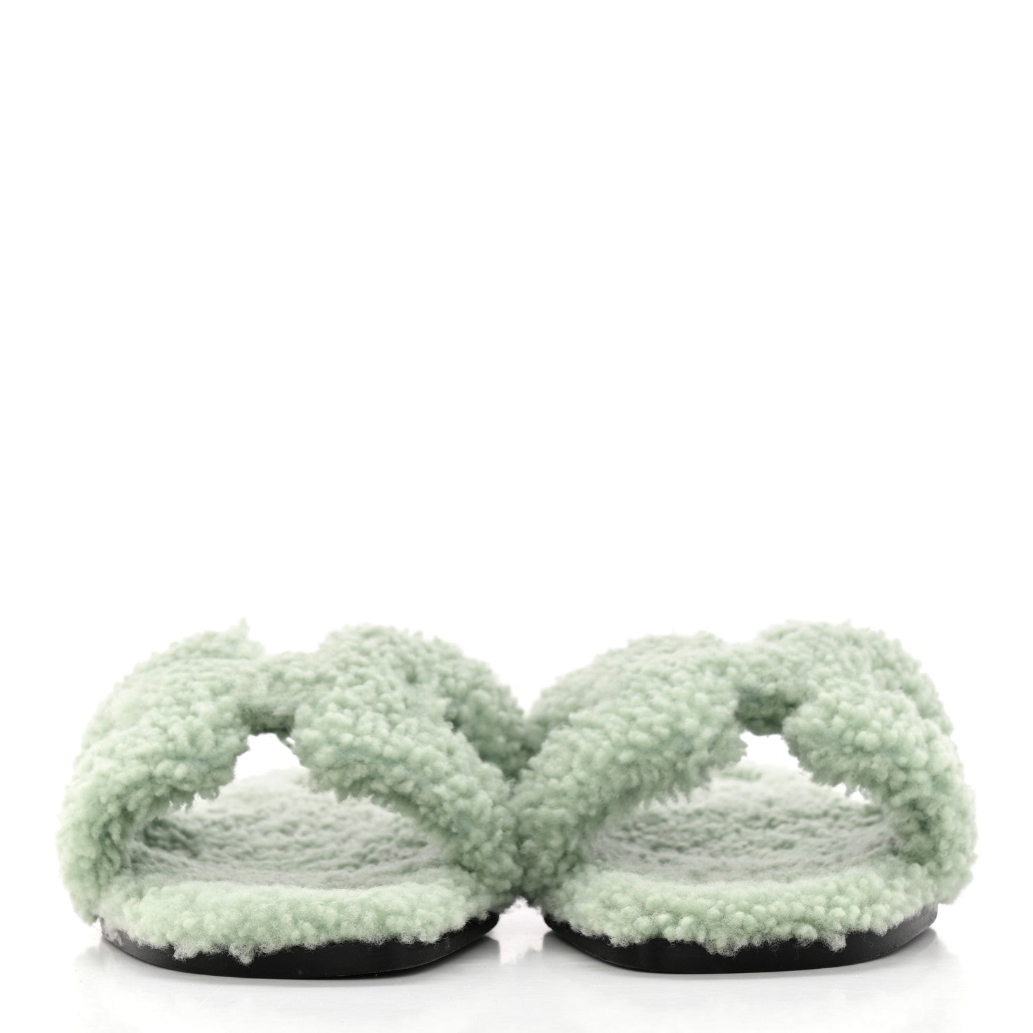 Hermes Woolskin Oran Sandals 37.5 Vert D’eau 2 of 8