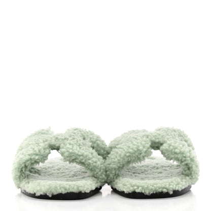 Hermes Woolskin Oran Sandals 37.5 Vert D’eau 2 of 8