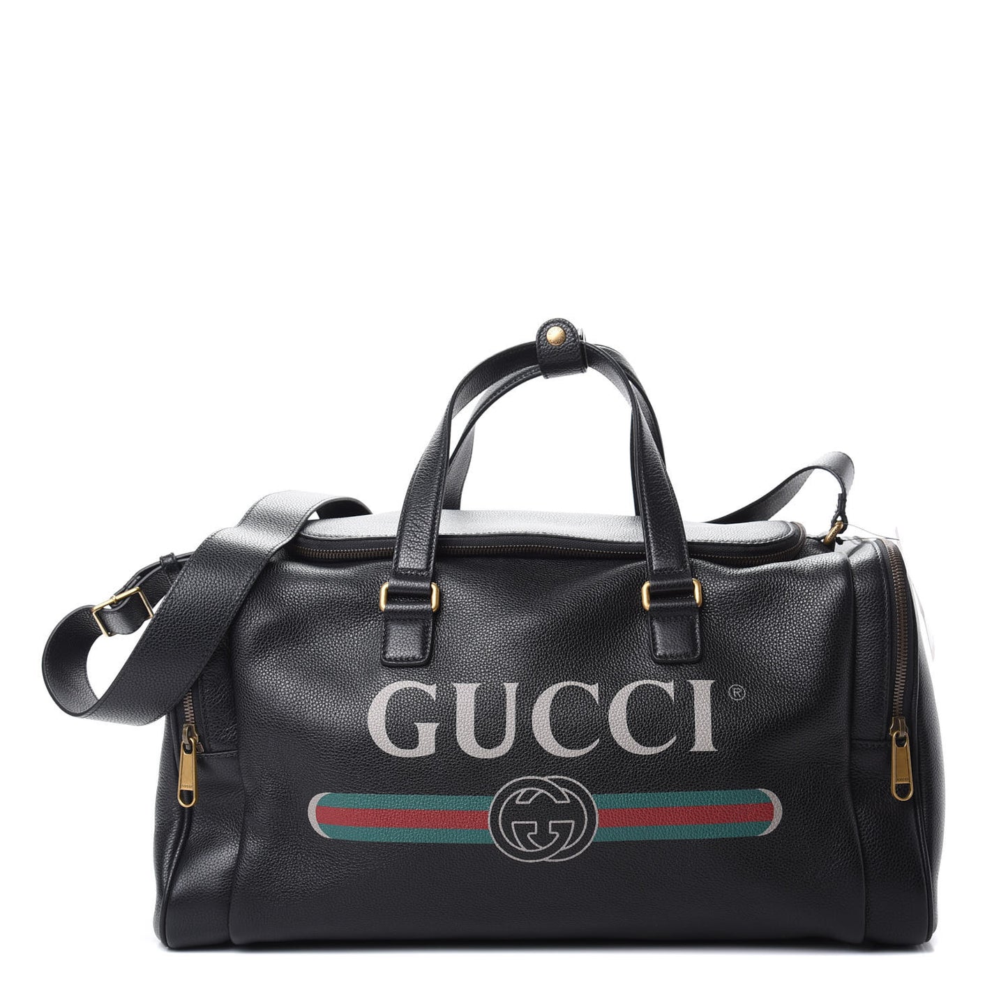 Grained Calfskin Logo Duffle Bag Black