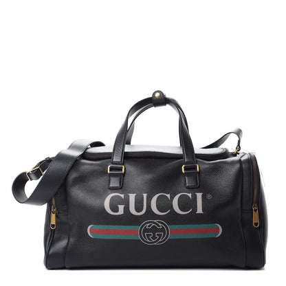 Gucci Grained Calfskin Logo Duffle Bag Black 1 of 11