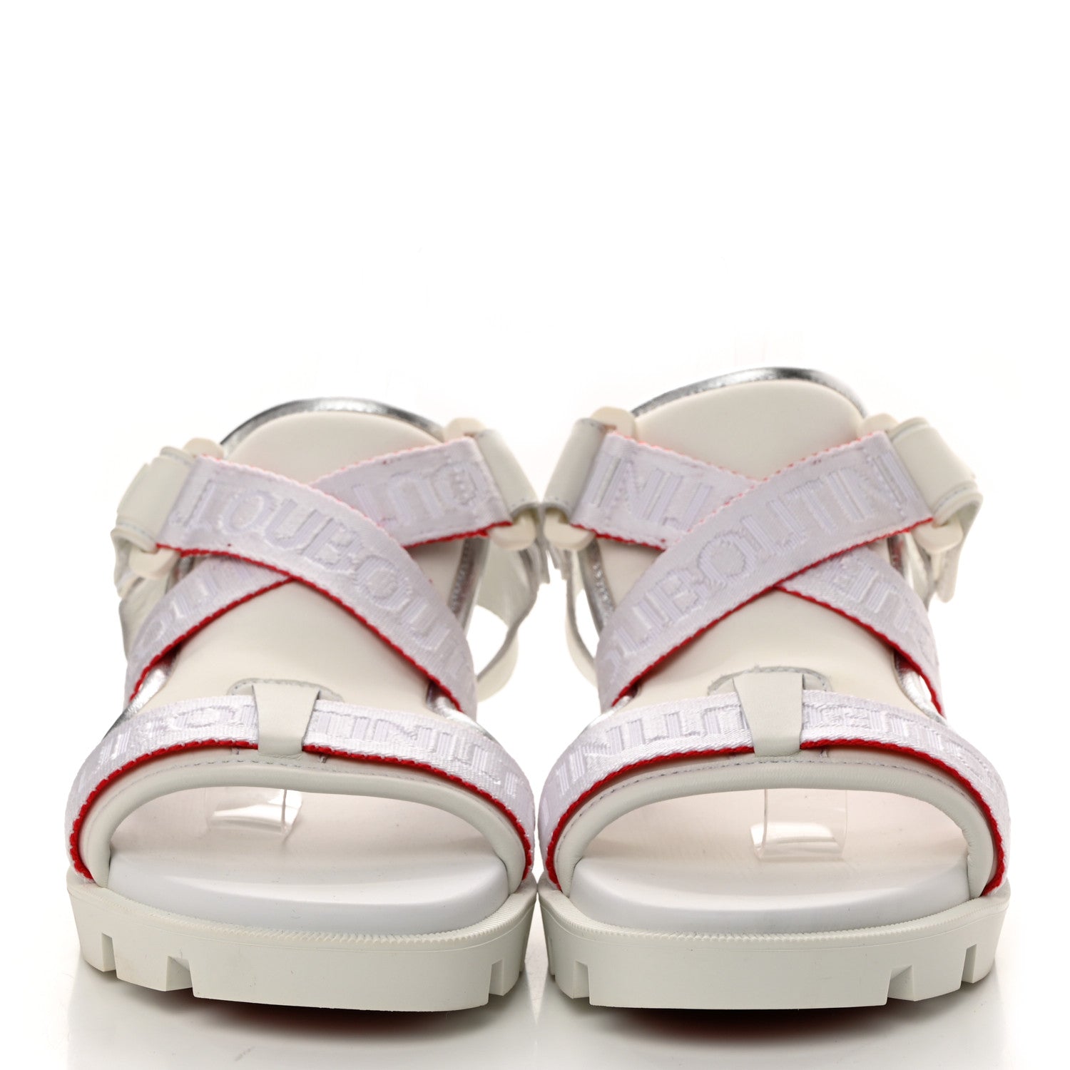 Christian Louboutin Calfskin Velcrissimo Flat Sandals 37 Blanco Silver 2 of 7