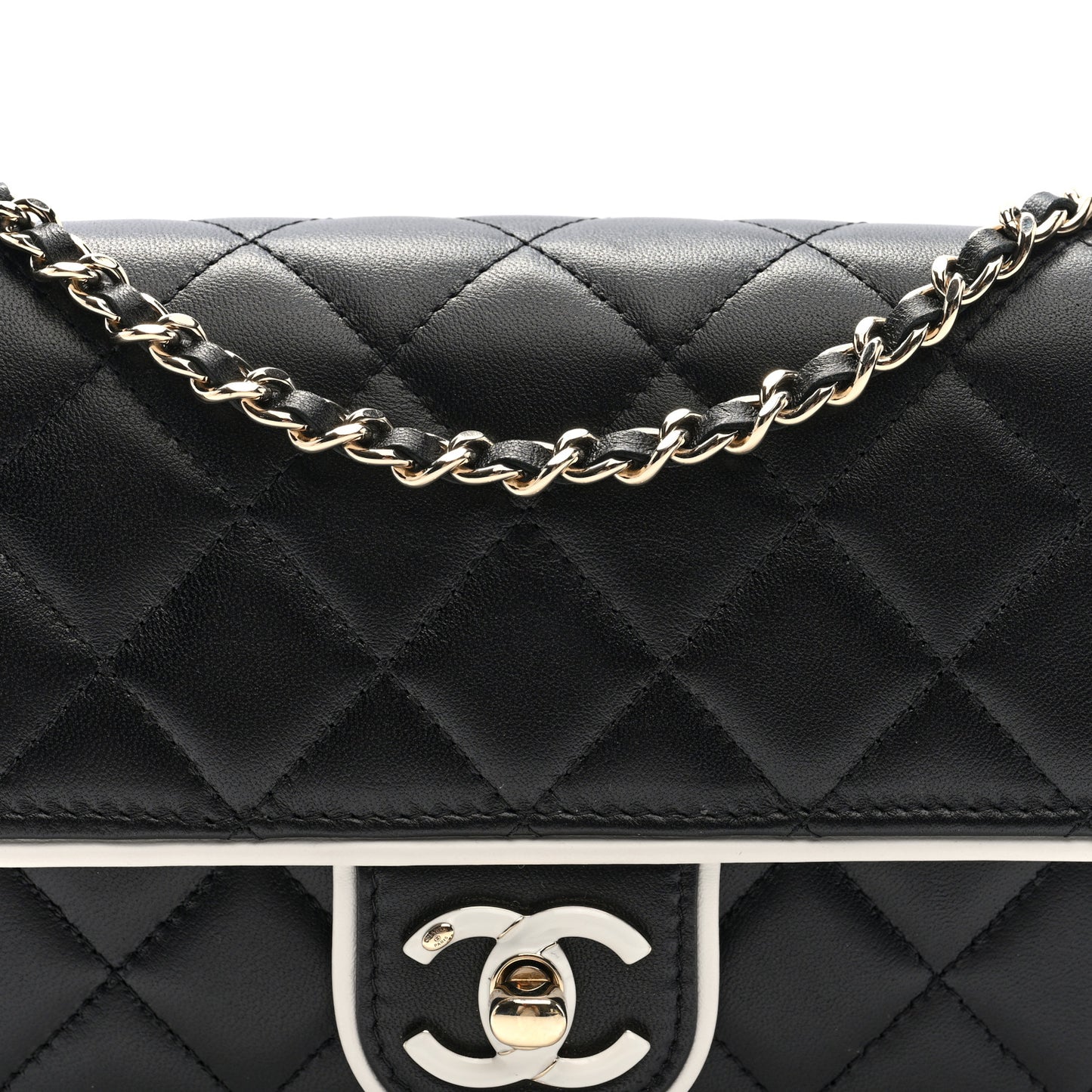 Lambskin Quilted Resin CC Mini Flap Bag Black White