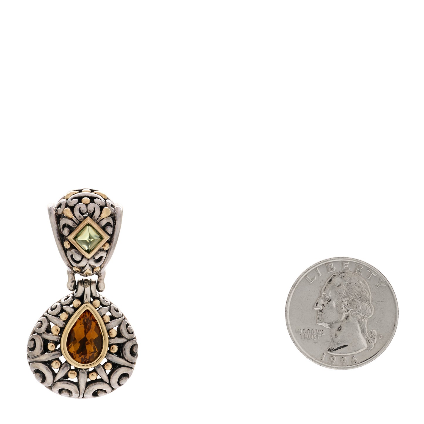 Sterling Silver 18K Yellow Gold Peridot Citrine Batu Sari Pendant