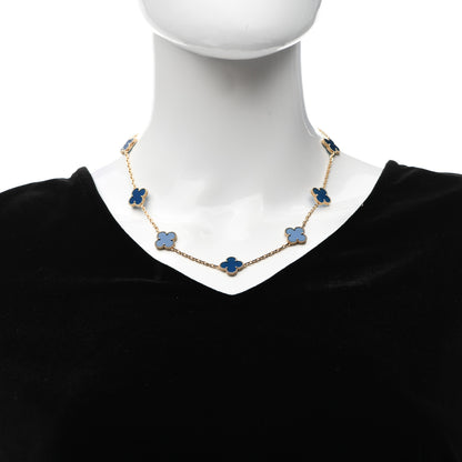 Van Cleef & Arpels 18K Yellow Gold Blue Agate 10 Motifs Vintage Alhambra Necklace 2 of 6