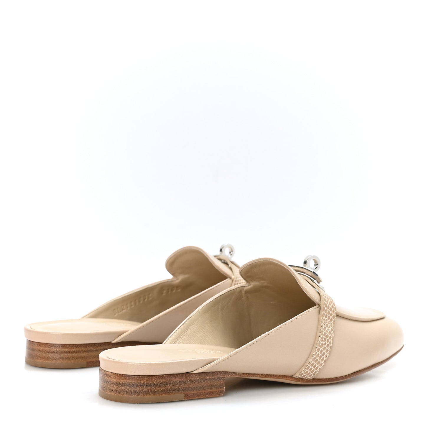 Shiny Lizard Calfskin Oz Mules 36 Beige Sarrazin