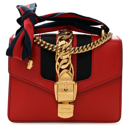 Gucci Calfskin Mini Sylvie Chain Shoulder Bag Hibiscus Red 1 of 12
