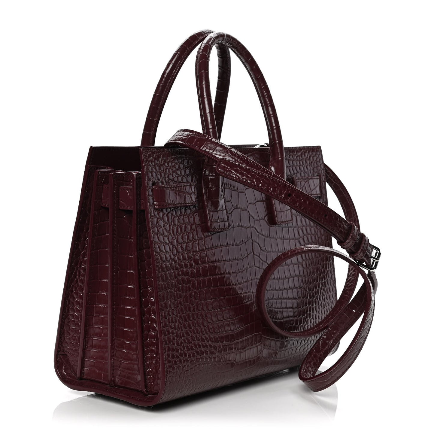 Calfskin Crocodile Embossed Baby Sac De Jour Bordeaux