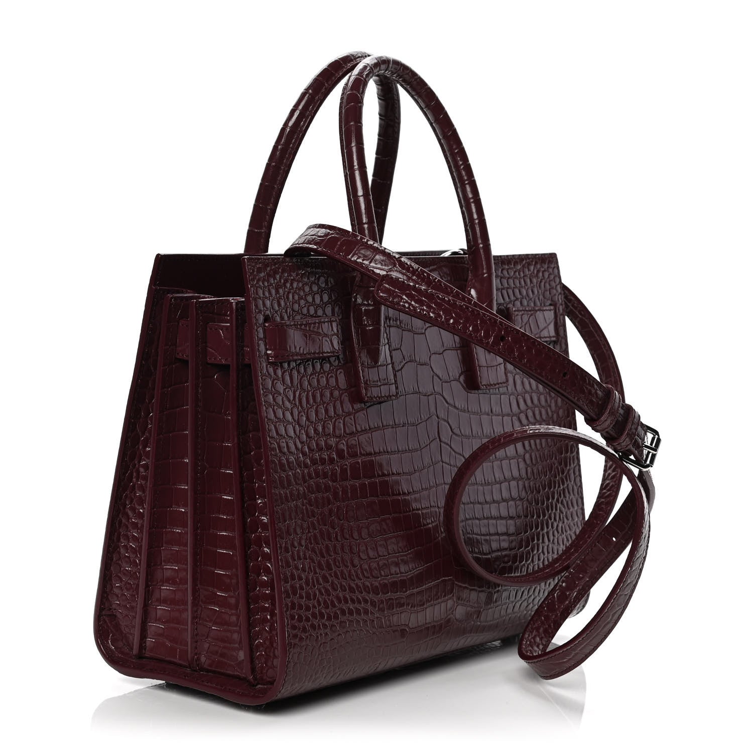 Saint Laurent Calfskin Crocodile Embossed Baby Sac De Jour Bordeaux 2 of 8
