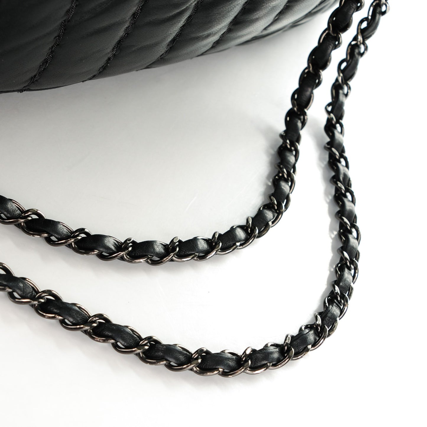 Lambskin Vertical Stitch Jumbo Single Flap Black