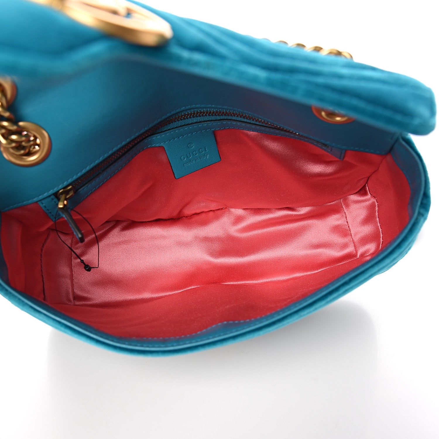 Gucci Velvet Matelasse Small GG Marmont Shoulder Bag Pavone Cyan 4 of 8