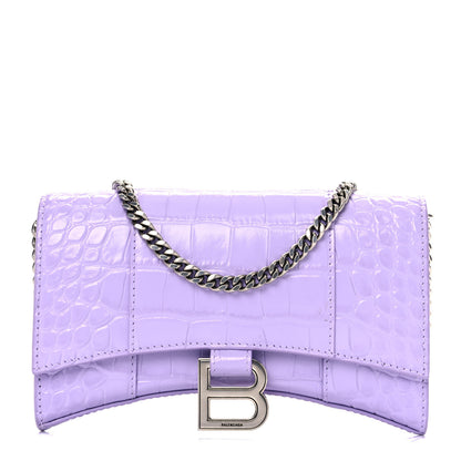 Balenciaga Shiny Calfskin Crocodile Embossed Hourglass Chain Bag Lilac 1 of 13