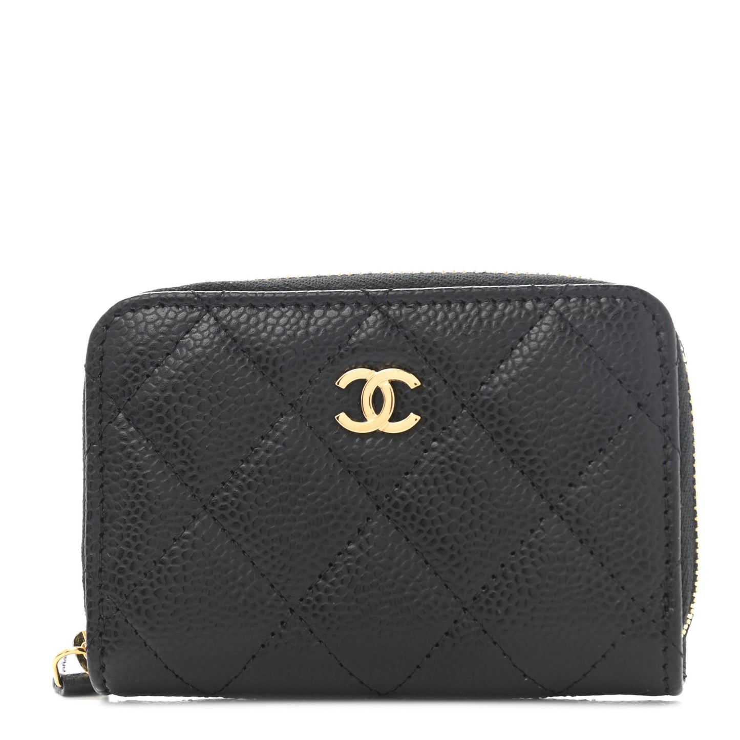 Caviar Quilted Zip Coin Purse Wallet Black