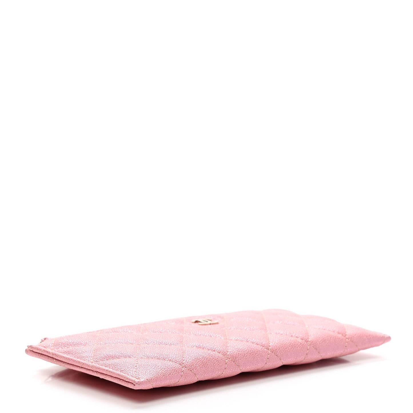 Iridescent Caviar Quilted Classic Zip Pouch Rose Pink