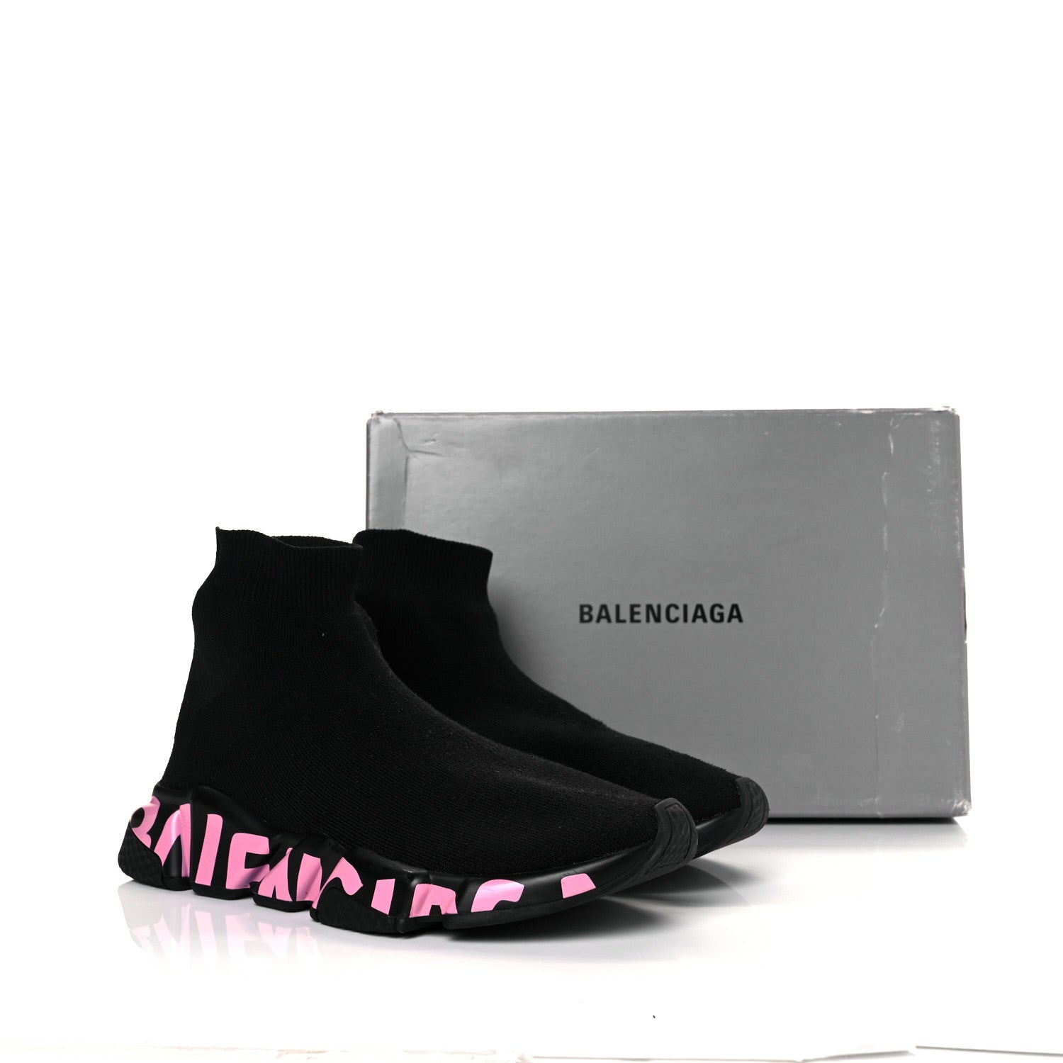 Balenciaga Recycled Knit Womens Speed Graffiti Sneakers 40 Black Pink 7 of 7