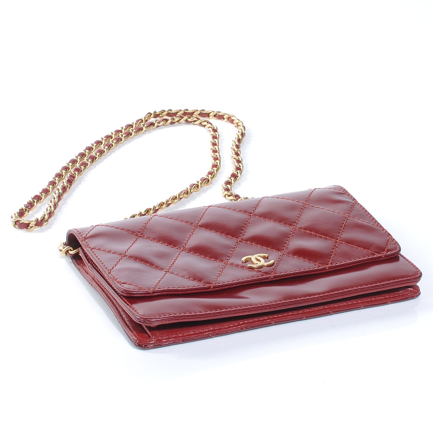 Chanel Patent Quilted Wallet On Chain WOC Red 4 of 8