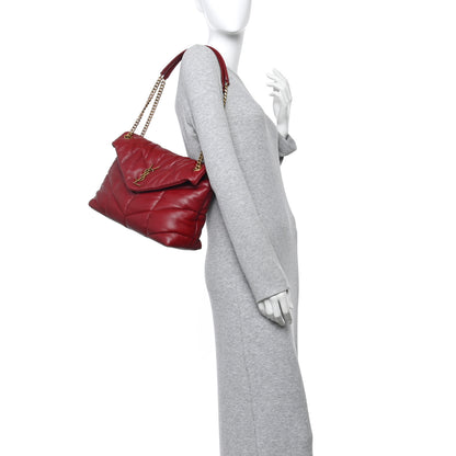 Saint Laurent Lambskin Quilted Medium Loulou Puffer Monogram Chain Satchel Opyum Red 2 of 10