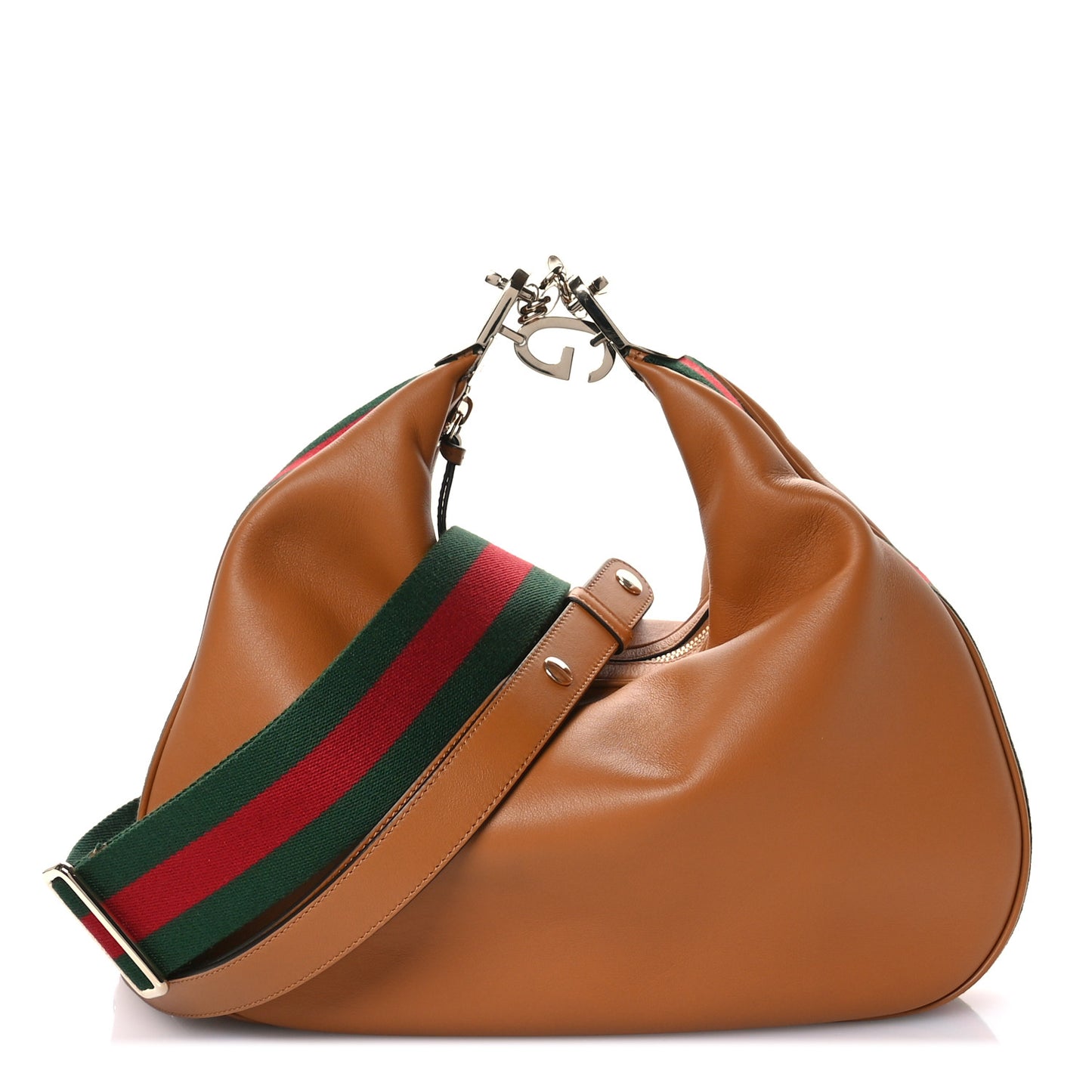 Aria Calfskin Web Large Attache Shoulder Bag Dark Orange