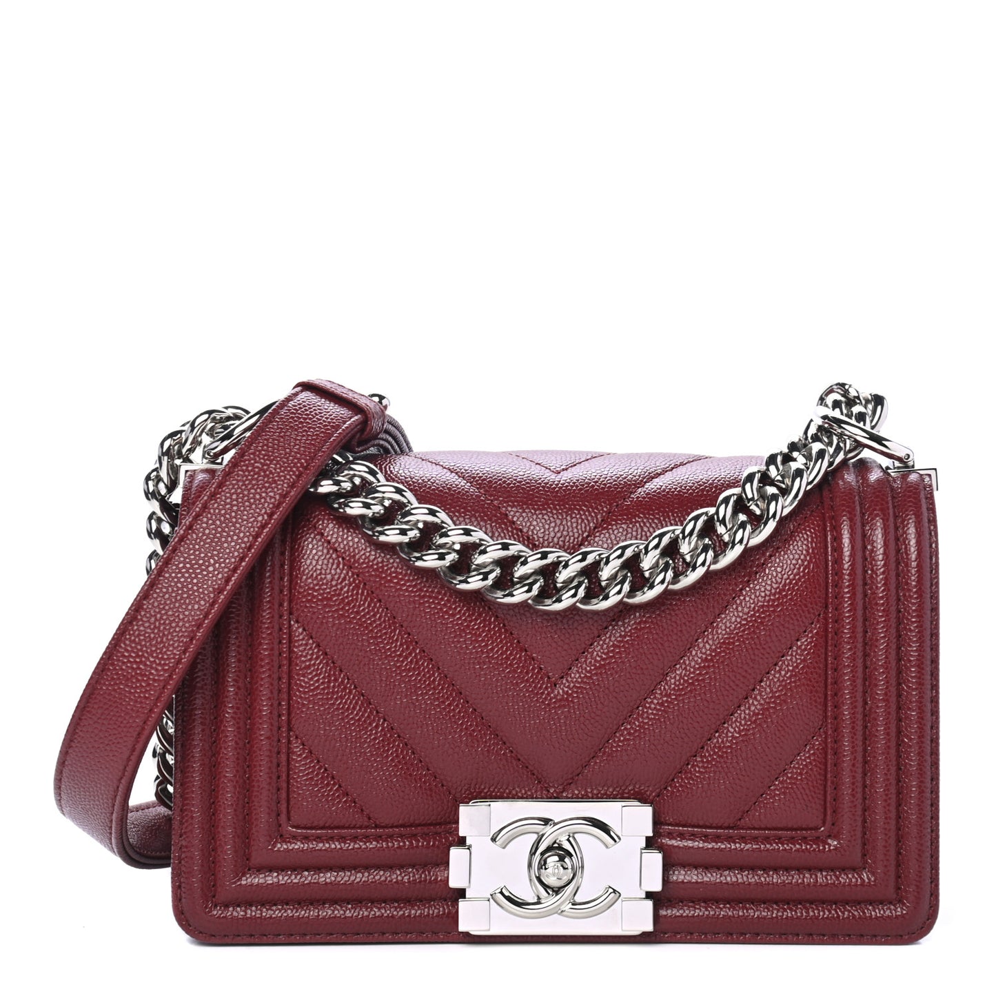 Caviar Chevron Quilted Small Boy Flap Dark Red