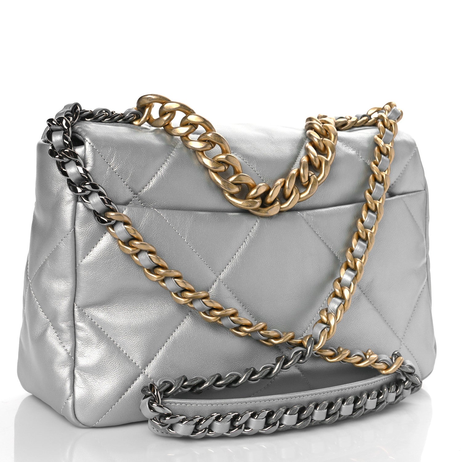 Chanel Metallic Goatskin Quilted Large Chanel 19 Flap Silver 3 of 10