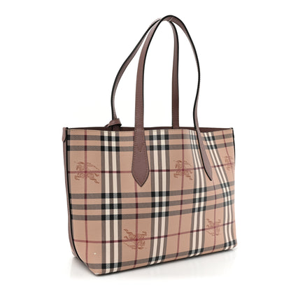 Burberry Grainy Calfskin Haymarket Check Medium Reversible Tote Light Elderberry 3 of 18
