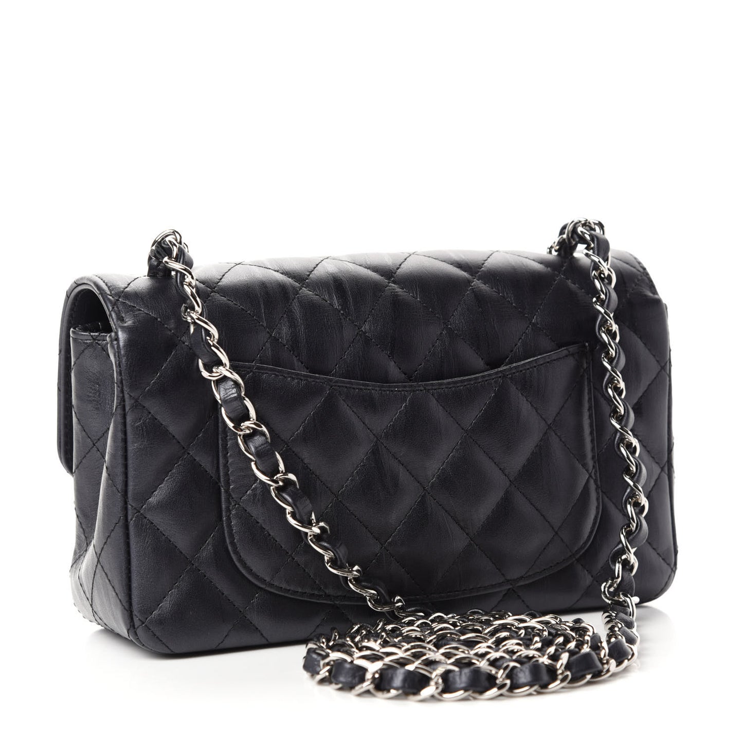 Iridescent Calfskin Quilted Mini Rectangular Flap Charcoal