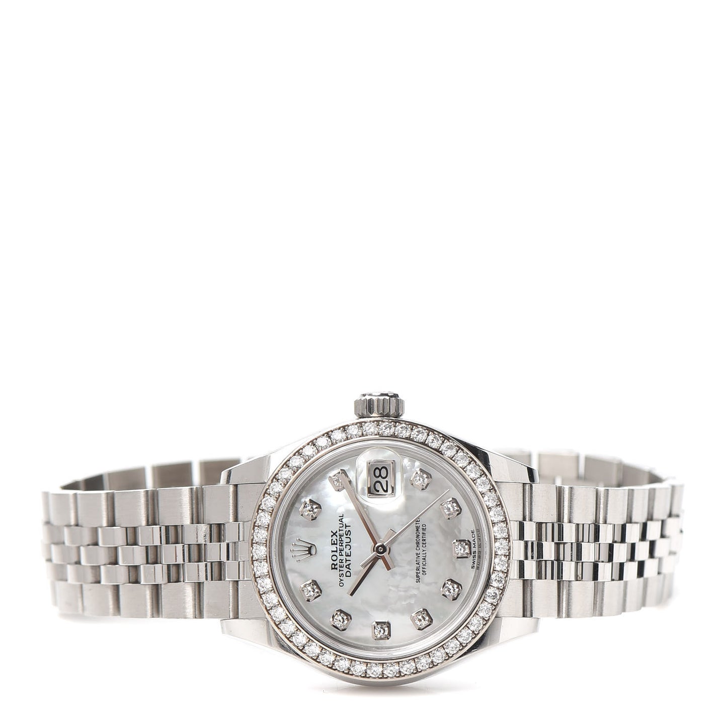 Stainless Steel 18K White Gold Diamond Mother of Pearl 28mm Oyster Perpetual Datejust Watch 279384