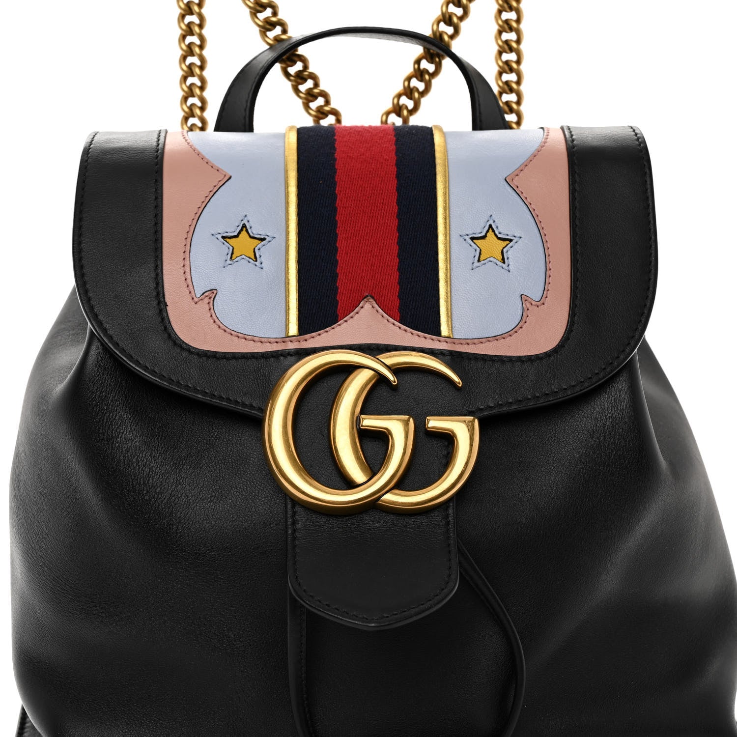 Gucci Calfskin Web GG Marmont Flap Chain Backpack Black 8 of 10