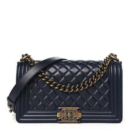 Chanel Lambskin Quilted Gripoix Medium Boy Flap Navy 1 of 10