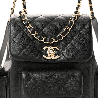 Chanel Shiny Caviar Quilted Small Duma Pockets Drawstring Backpack Black 8 of 12