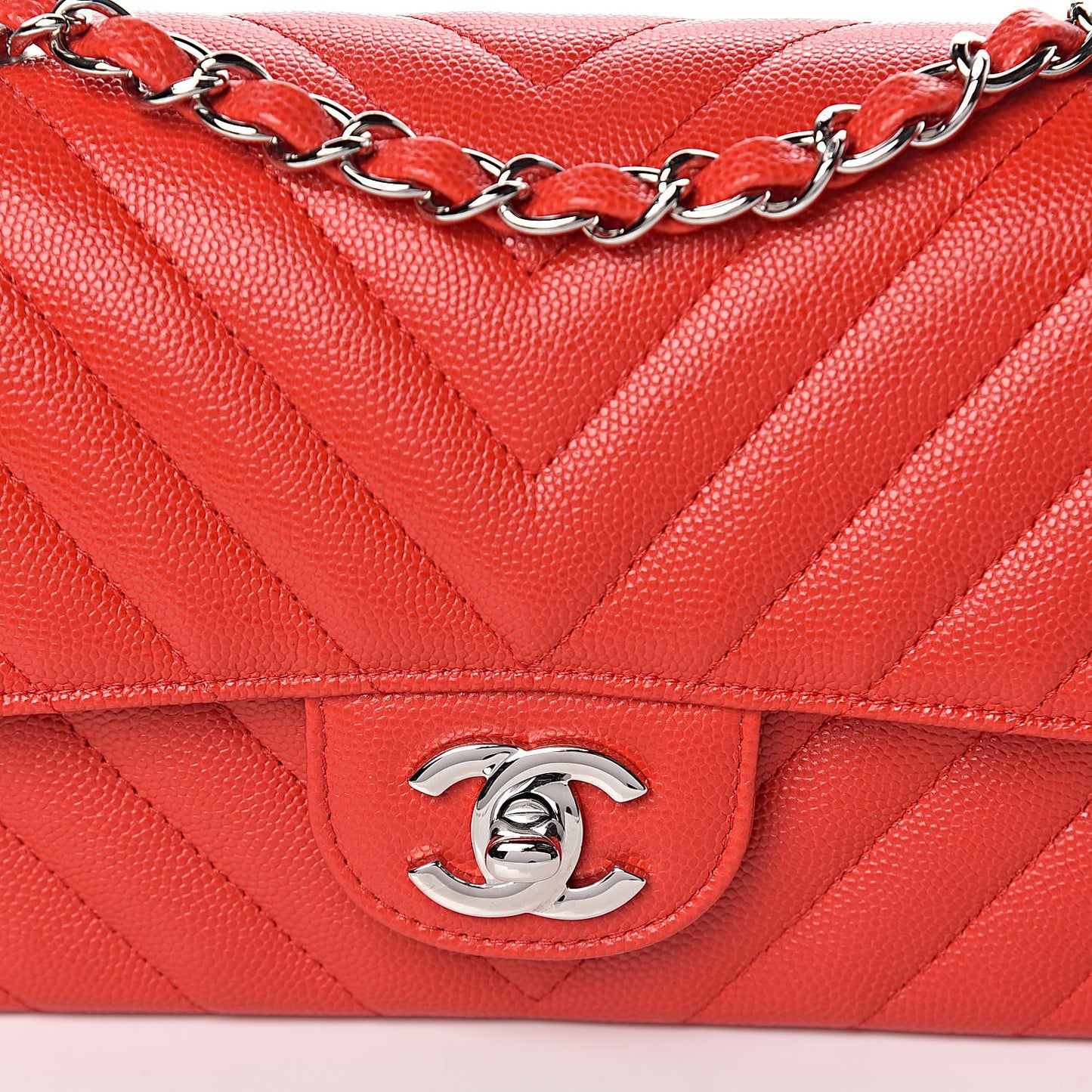 Caviar Chevron Quilted Mini Rectangular Flap Red