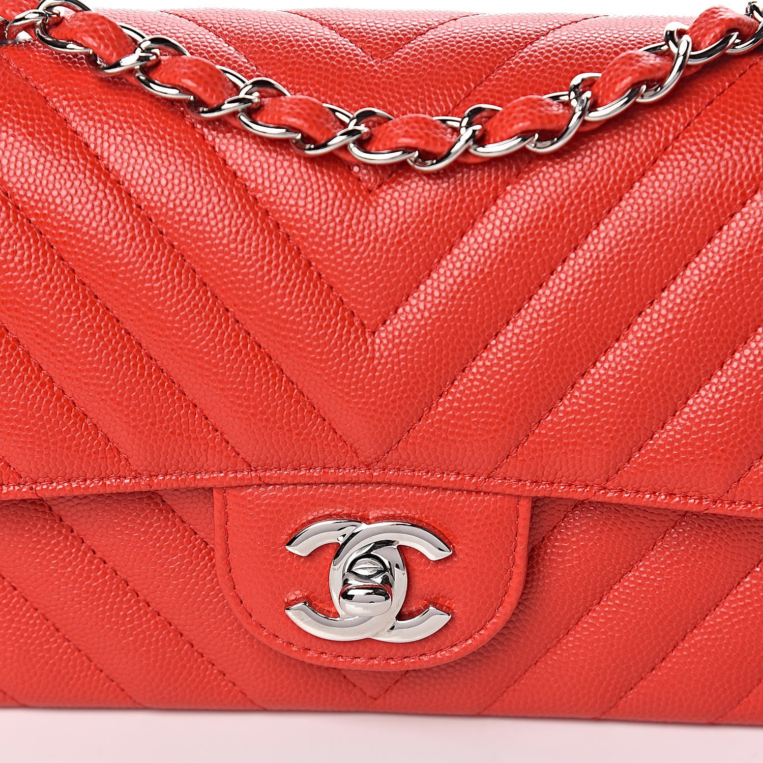 Chanel Caviar Chevron Quilted Mini Rectangular Flap Red 10 of 10